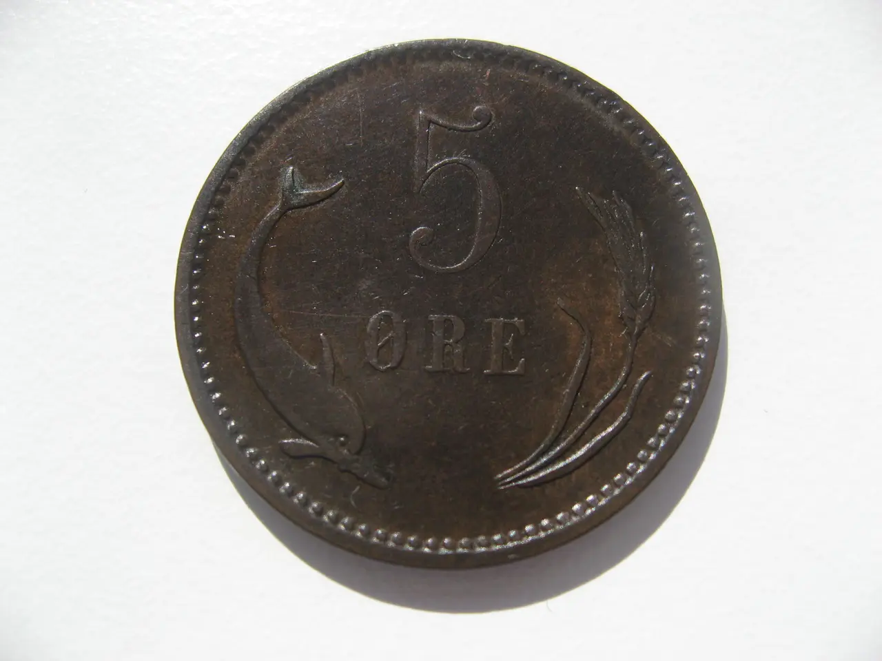 Billede 2 - Flot delfin 5 øre 1890. Den svære