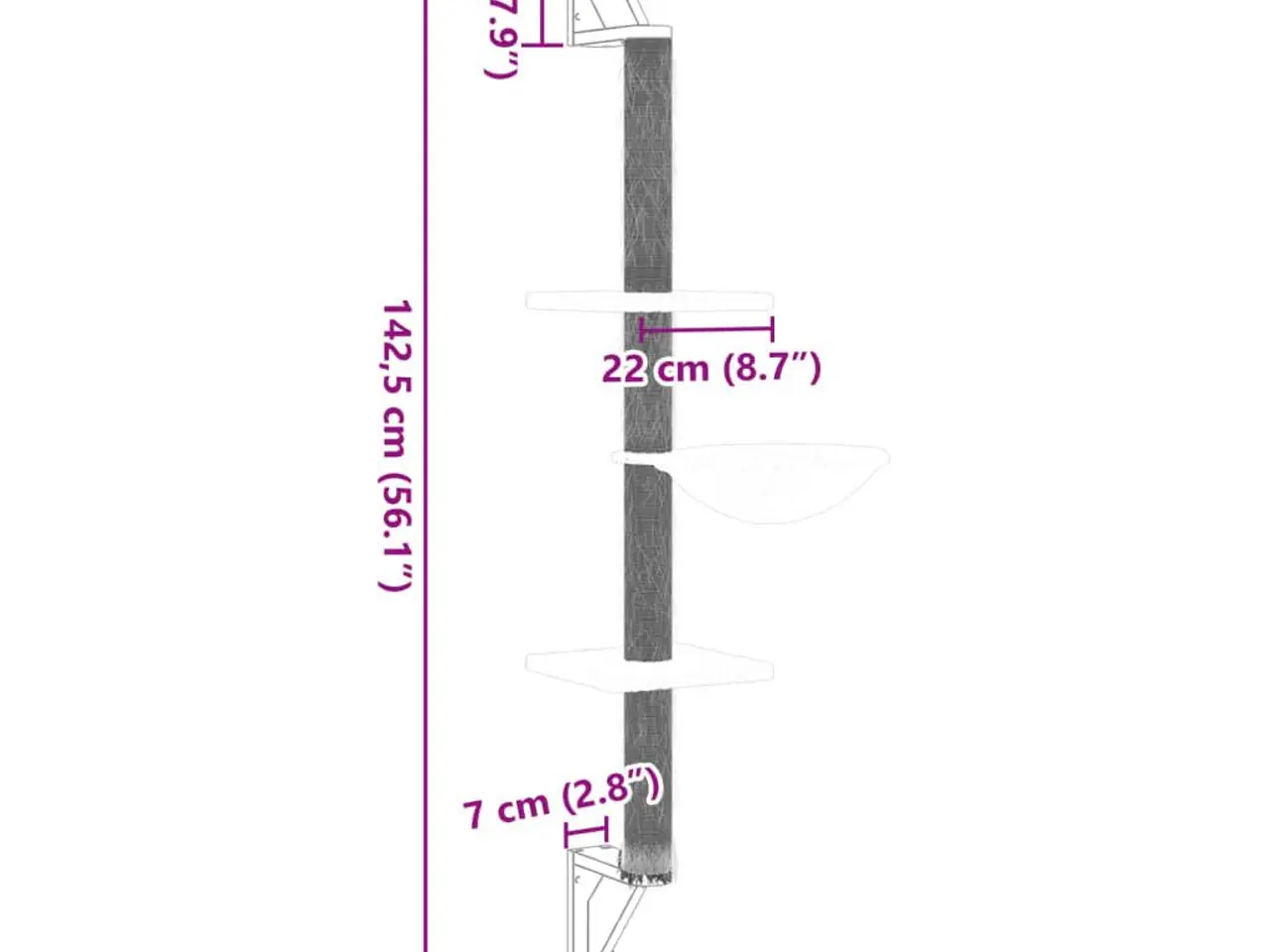 Billede 7 - Væghængt kradsetræ 142,5 cm - cremefarvet