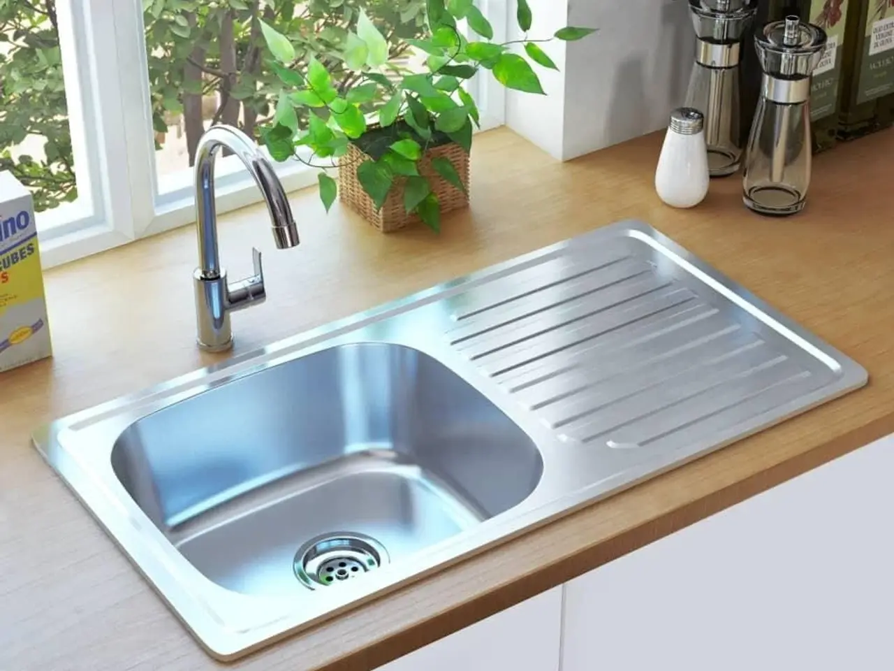 Billede 1 - Køkkenvask i rustfrit stål med drypbakke, strainer og vandlås - 75 × 40 cm