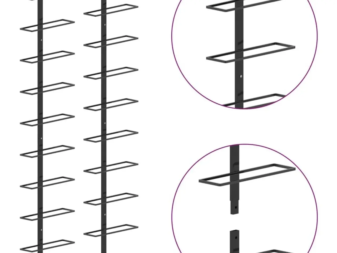Billede 5 - Væghængte vinreoler - 2 stk. metal, sort, til 20 flasker