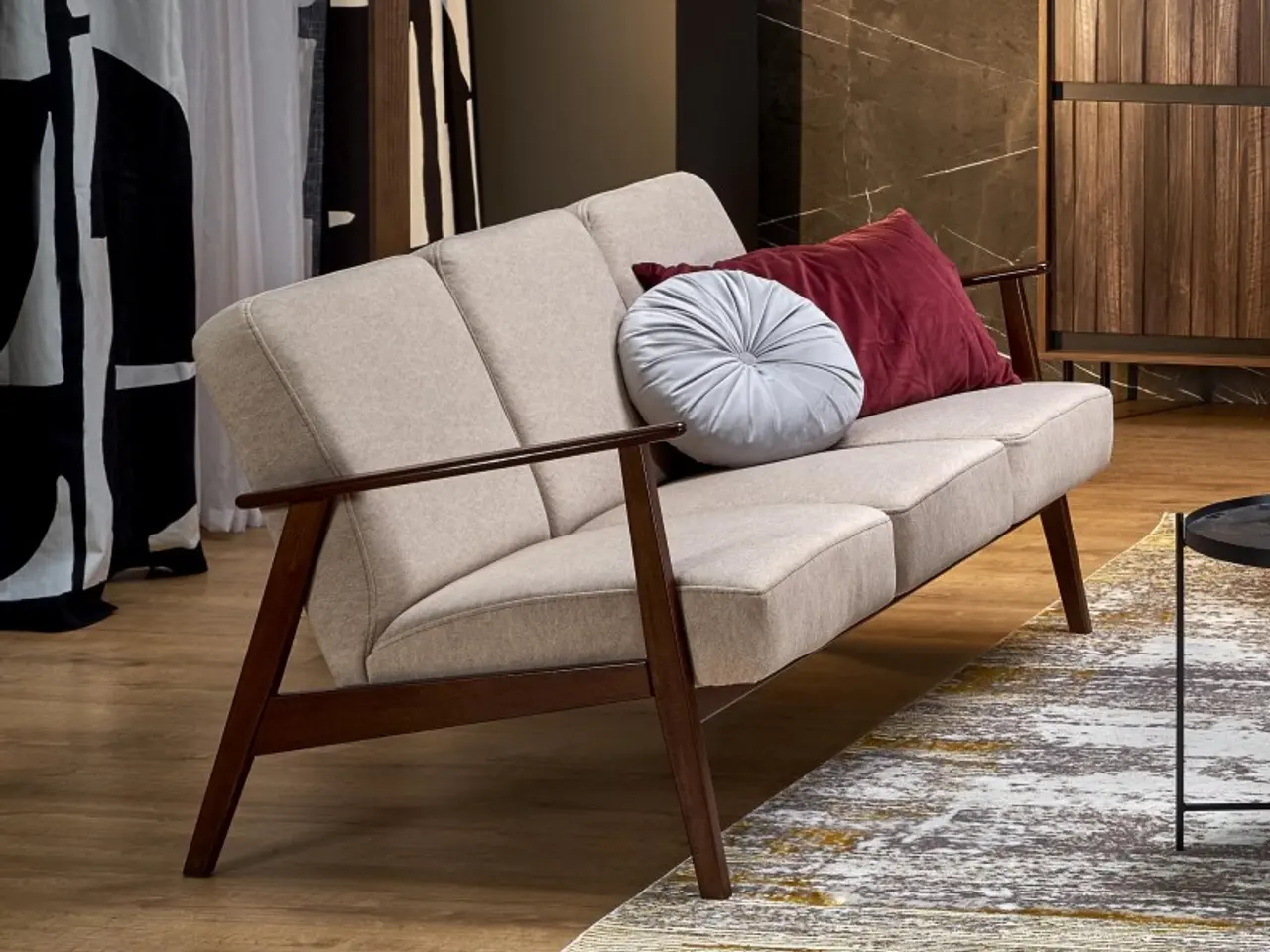 Billede 3 - MILANO 3S sofa, Beige CASTEL#15 / mørk Valnød