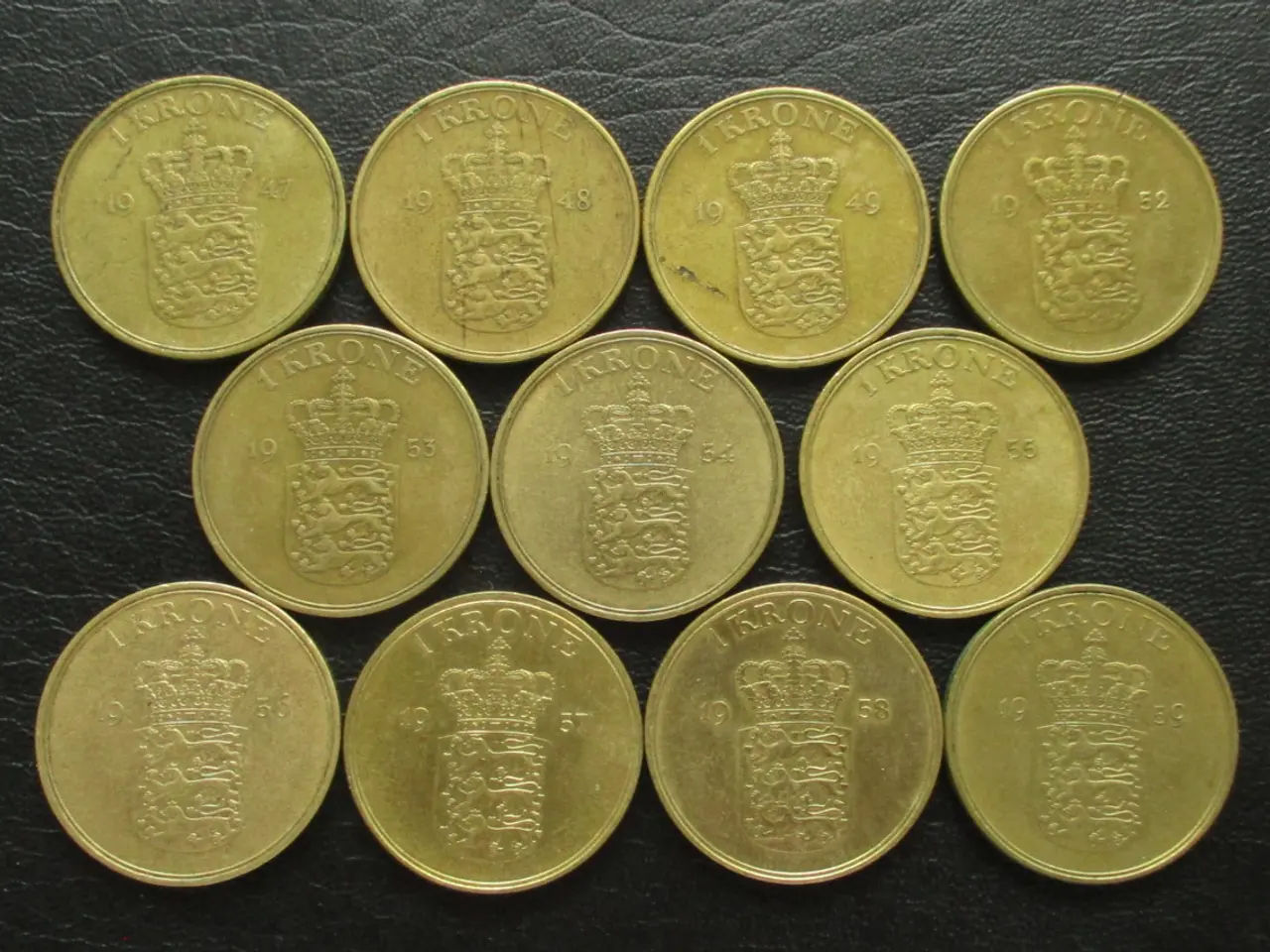 Billede 1 - 1 kr 1947-1959 Fr. IX komplet serie 11 stk