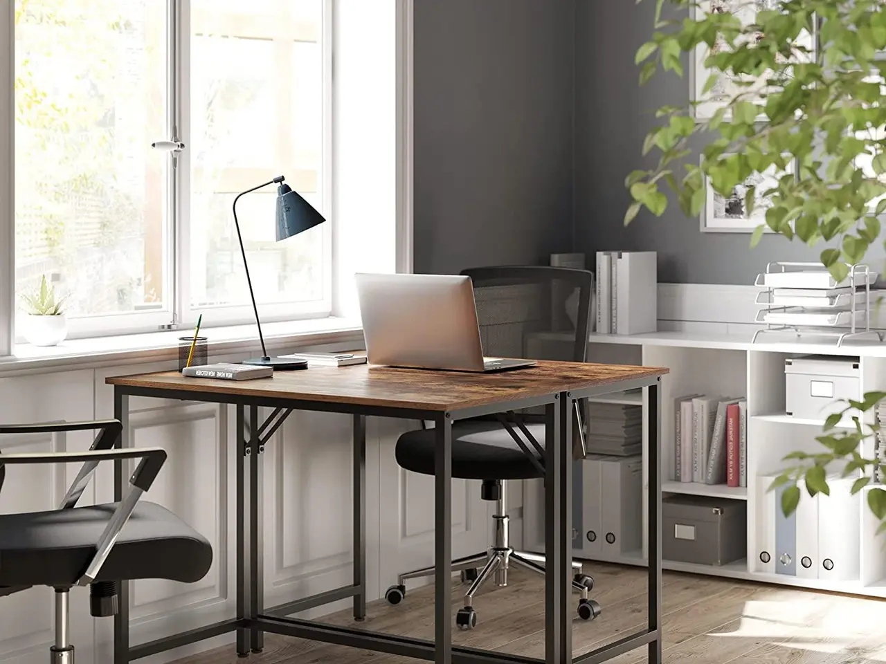 Billede 7 - Skrivebord computerbord i industriel stil, 50 × 100 × 75 cm, rustik brun/sort
