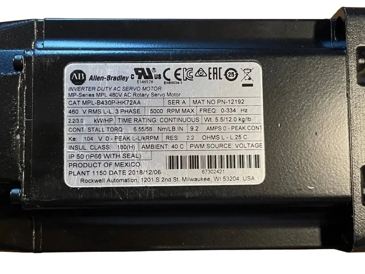 Billede 1 - Allen-Bradley MPL-B430P-HK72AA MP-Series 460V AC –