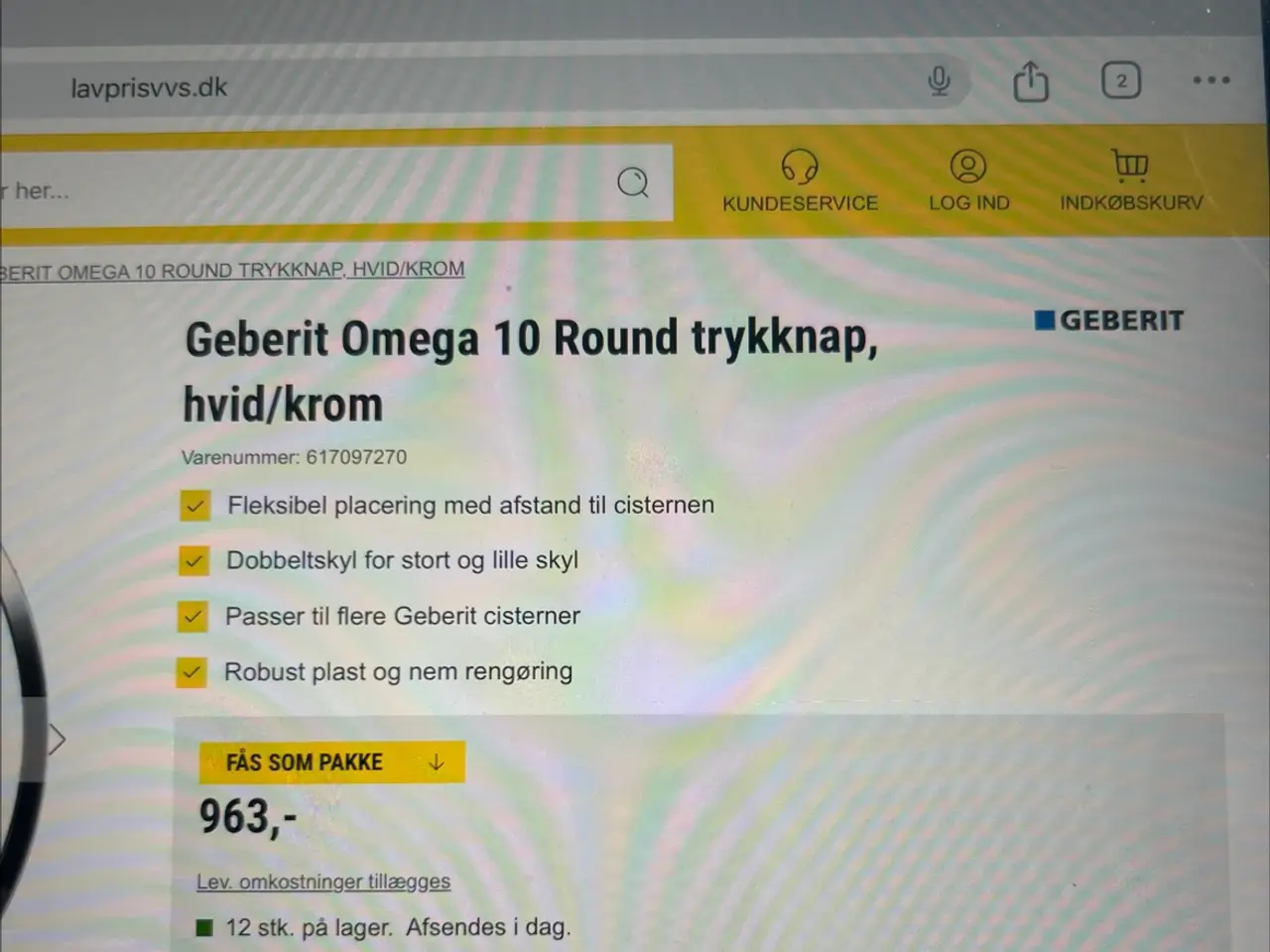 Billede 2 - Geberit omega 10 Round trykknap - væghængt toilet