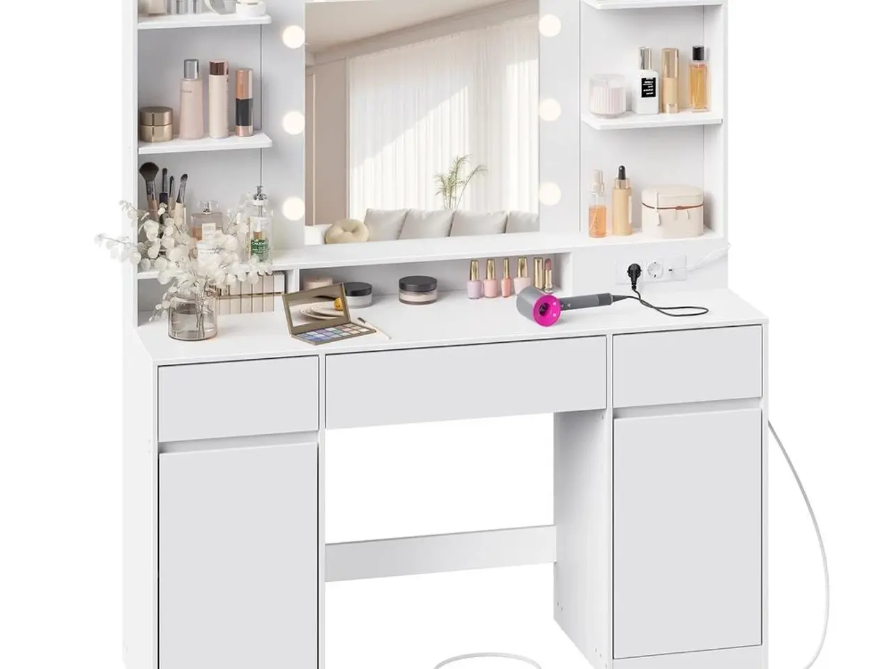 Billede 2 - Toiletbord med spejl og LED-lys - hvid