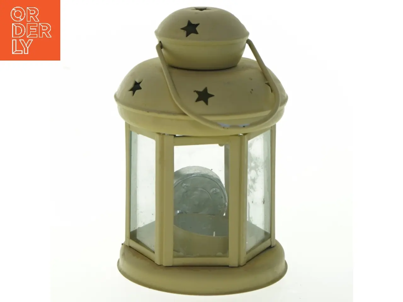Billede 1 - Metal lanterne med glas og stjerneudskæringer (str. 16 cm)