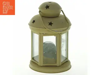 Metal lanterne med glas og stjerneudskæringer (str. 16 cm)