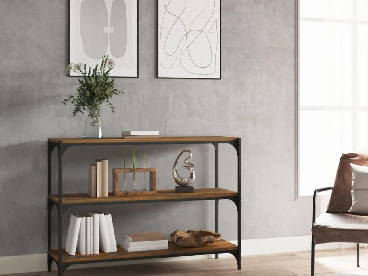 Billede 1 - Bogreol med 3 hylder - røget egetræ, 100 x 33 x 70,5 cm