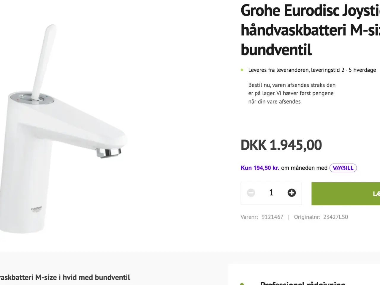 Billede 2 - Grohe Eurodisc Joystick armatur - hvid