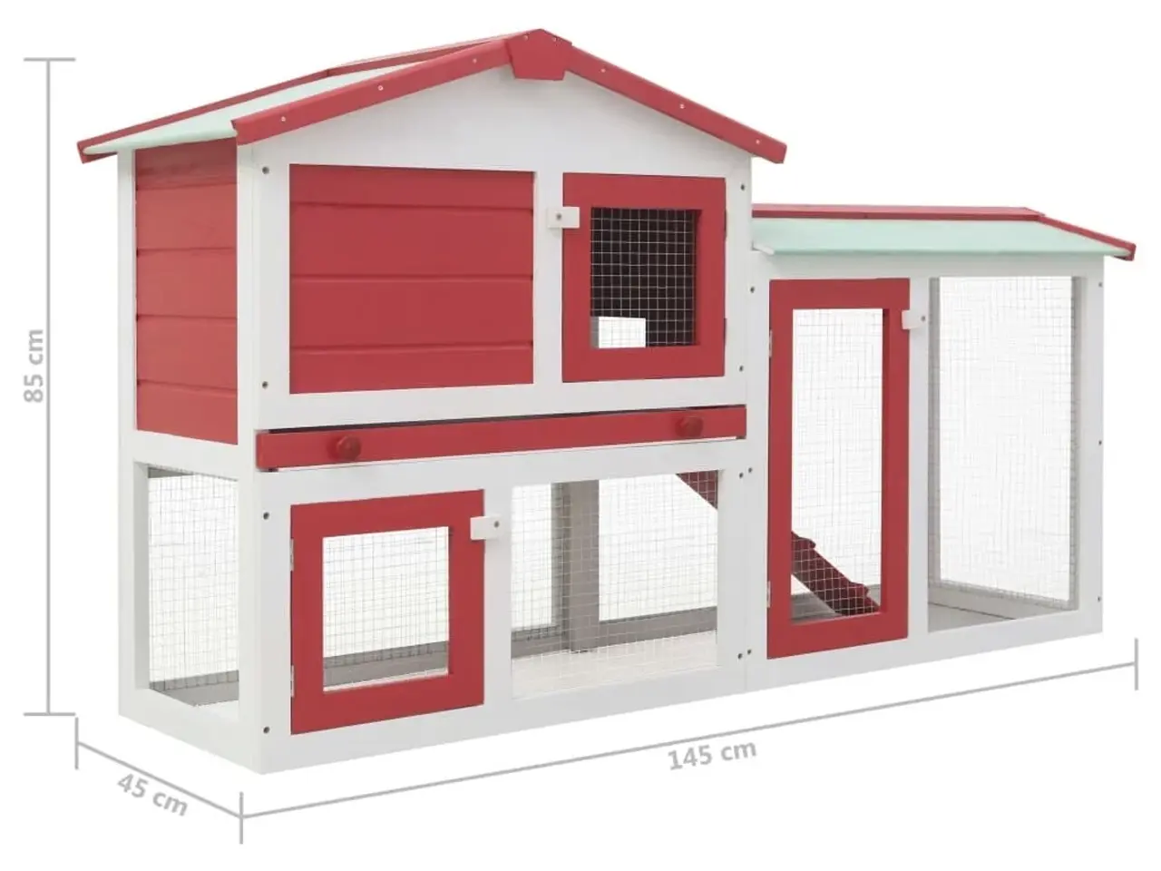 Billede 6 - Stort udendørsbur til smådyr 145×45×84 cm - træ, rød/hvid