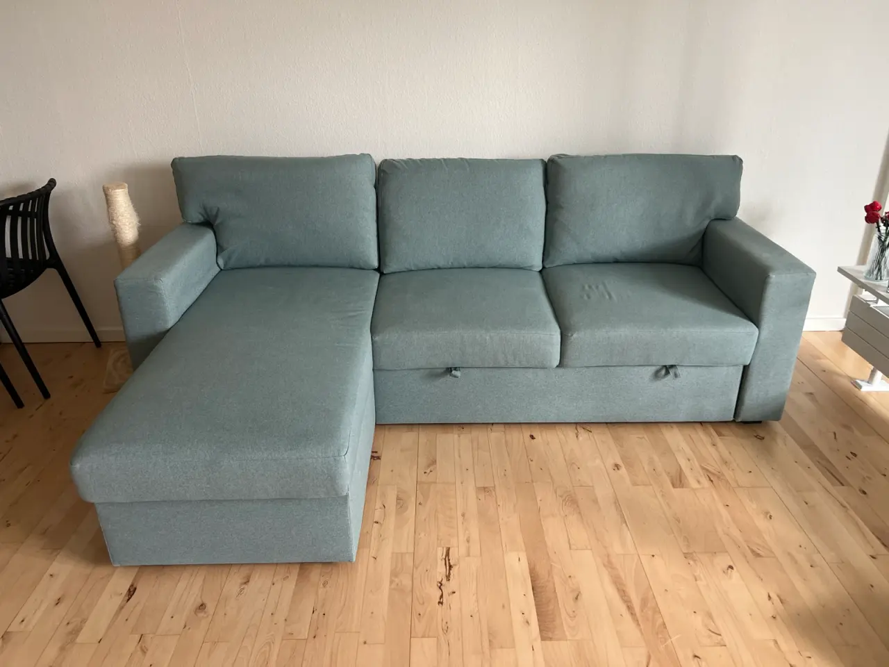 Billede 1 - Sovesofa med chaiselong i farven lys turkisgrå