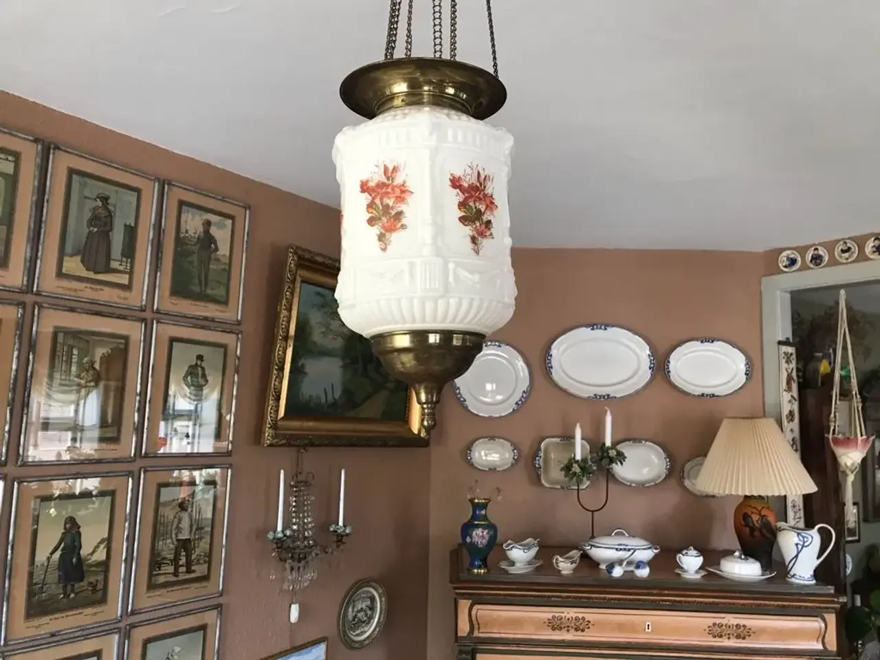 Billede 5 - Ampel af Opaline glas og messingophæng