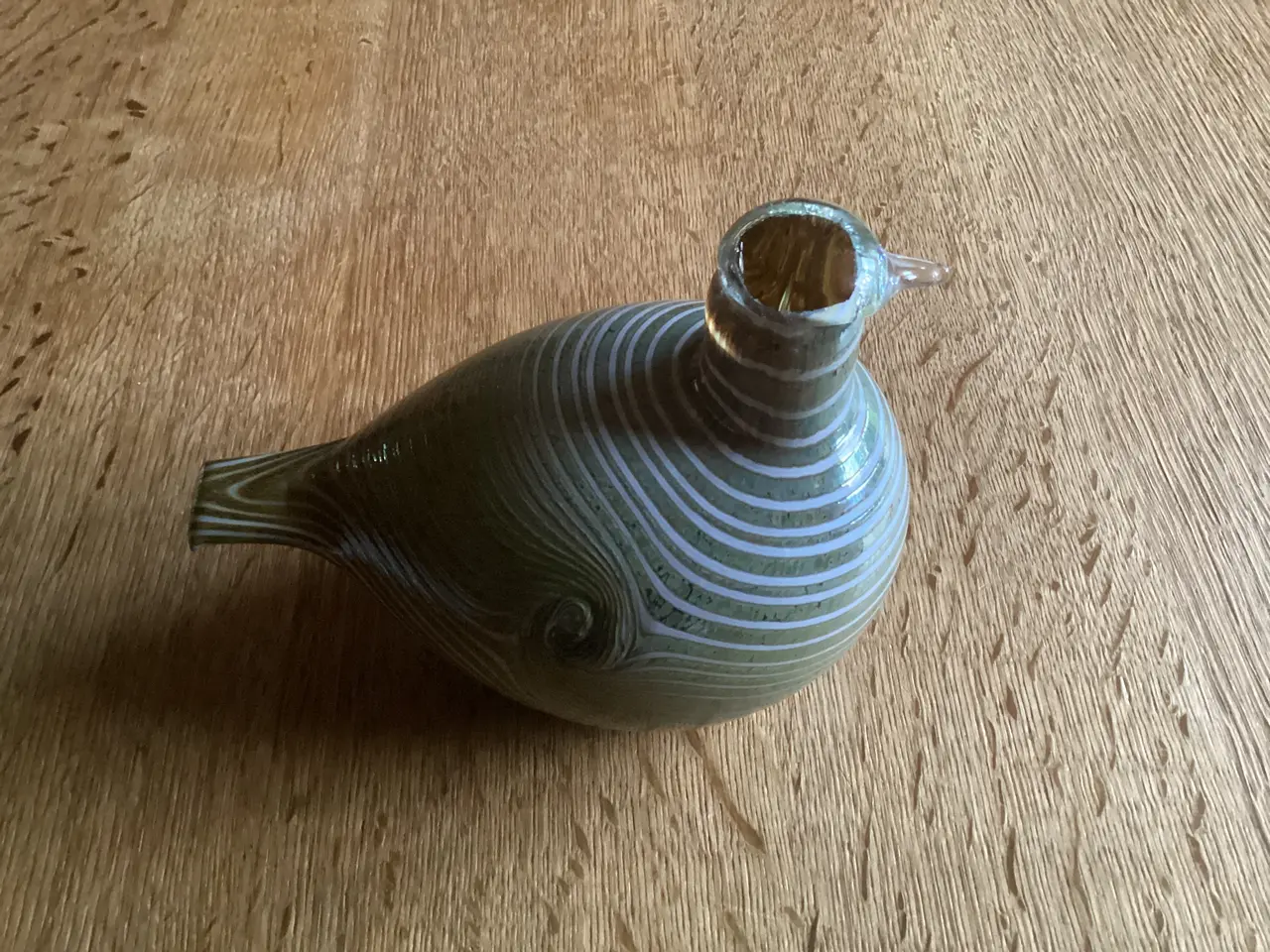 Billede 2 - Iittala grøn og hvidstribet Glasfugl Oiva Toikka