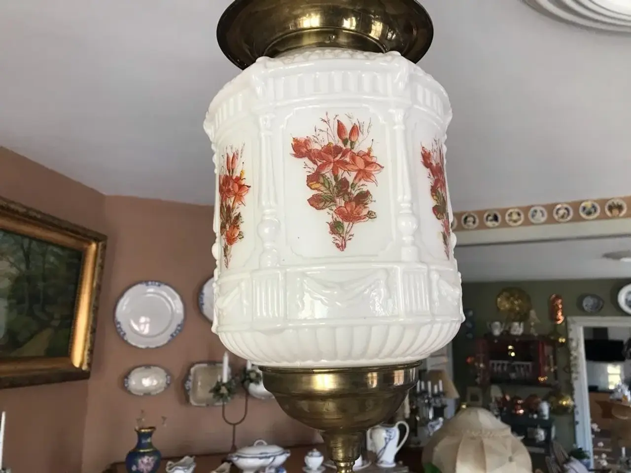 Billede 4 - Ampel af Opaline glas og messingophæng