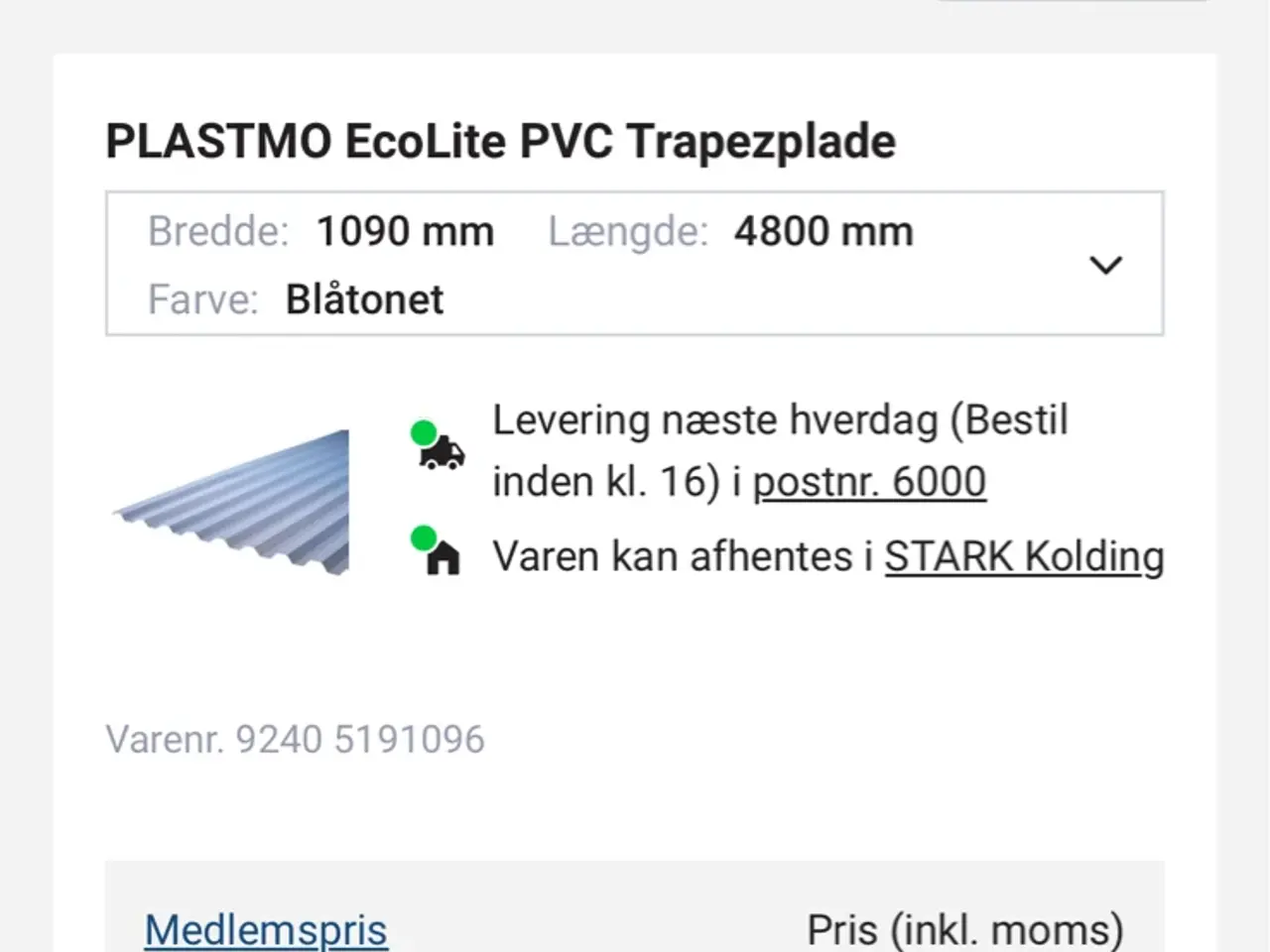Billede 2 - Plastmo EcoLite PVC trapezplade 1090x4800 mm