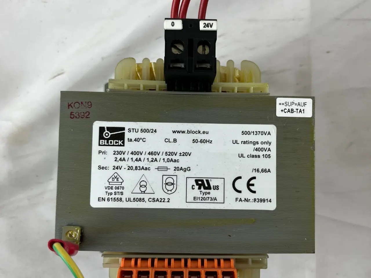 Billede 4 - BLOCK STU 500/24 Control Transformer 500VA 24V