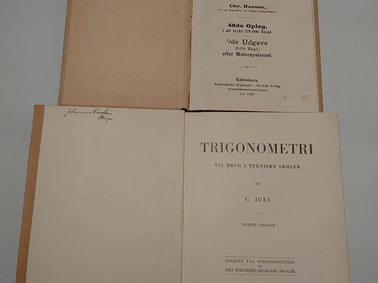Billede 3 - 2 stk skolebøger:Trigonometri,Meter-systemet.1929