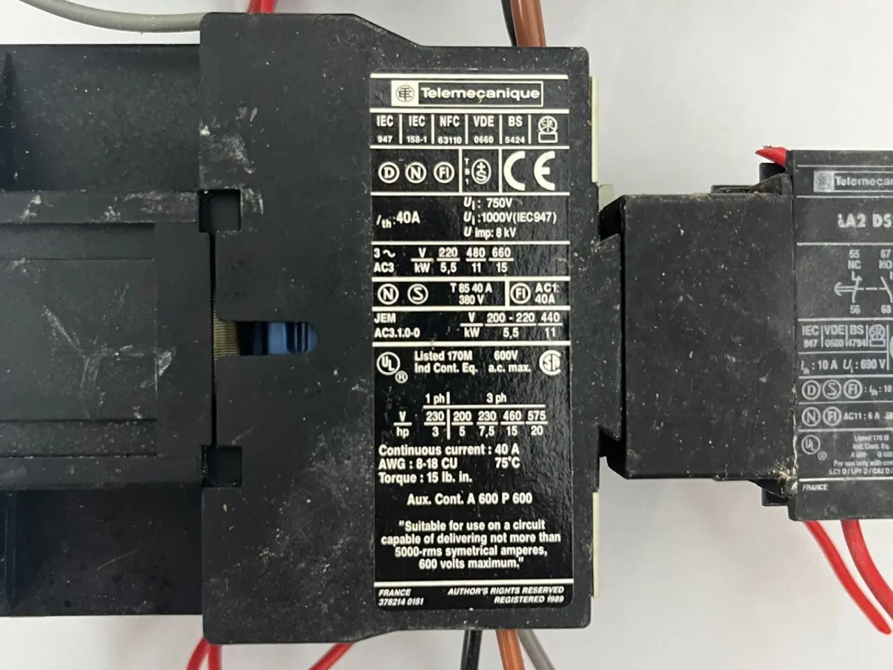 Billede 3 - Telemecanique 40A AC kontaktor + LA2 DS2 Pneumatic