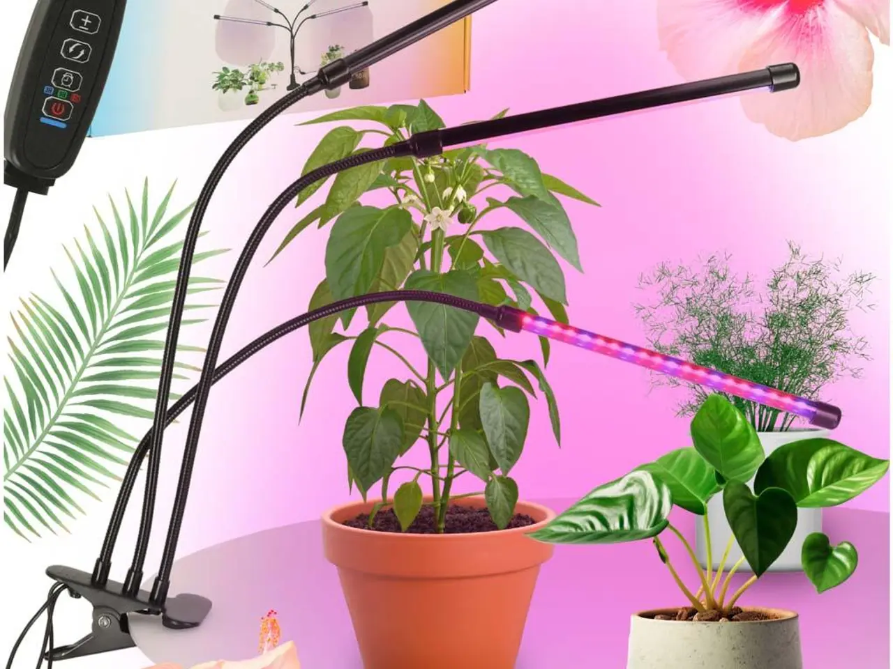 Billede 1 - Plantevækst LED-lampe med 3 arme - 70 cm, sort