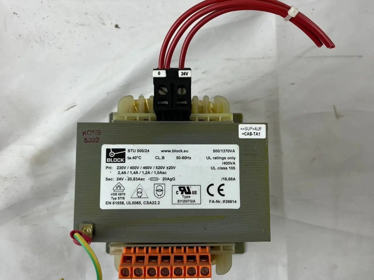 Billede 3 - BLOCK STU 500/24 Control Transformer 500VA 24V