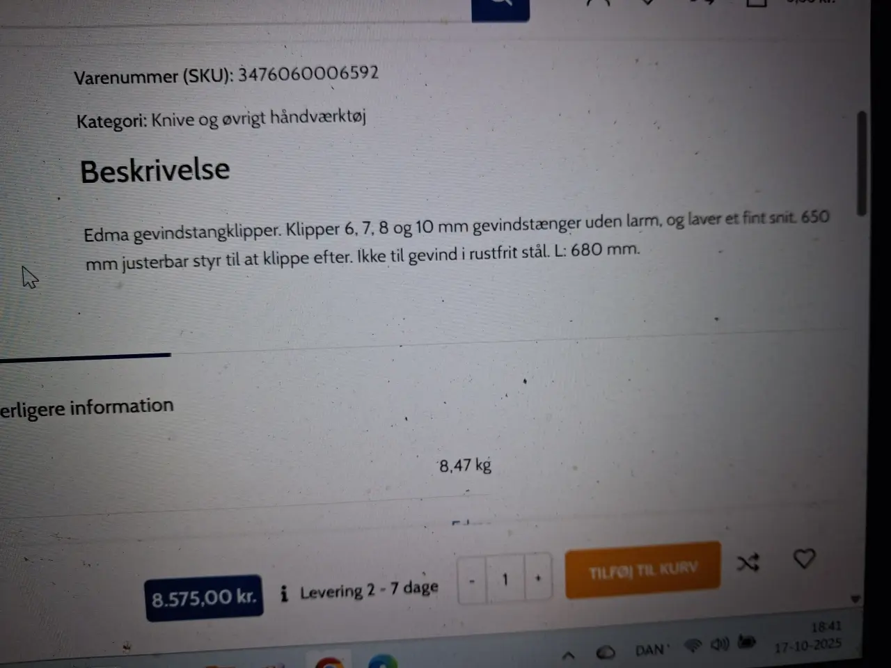 Billede 9 - Edma gevindstangs klipper virker