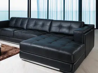 Latina Lædersofa med chaiselong-sort farve