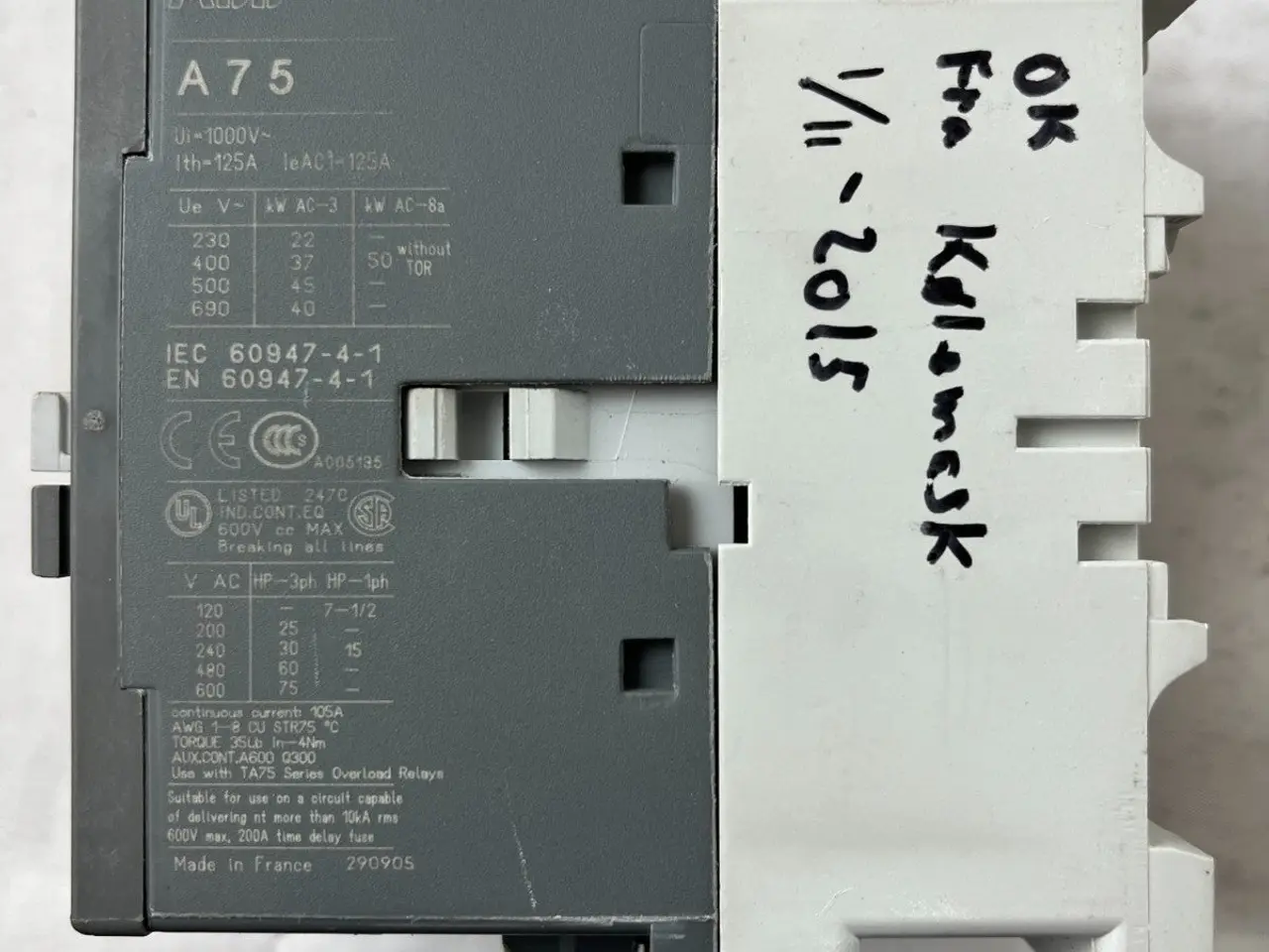 Billede 5 - ABB A75-30 kontaktor 3P 125A IEC 690V Motor