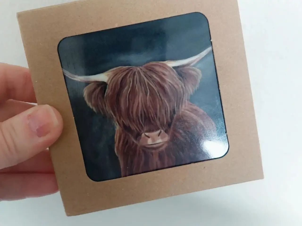 Billede 3 - 4 kunst-glasbrikker / coasters m. Skotsk Højlandsk