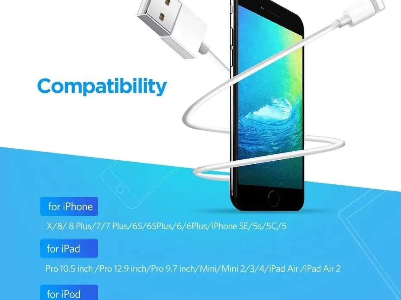 Billede 1 - Kabel til IPhone, Lightning stik - 3m