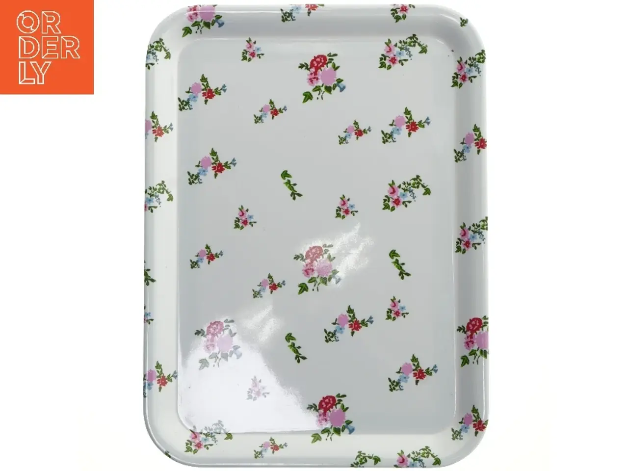 Billede 1 - Rektangulær bakke med blomstermotiv (str. 44x32,5 cm)