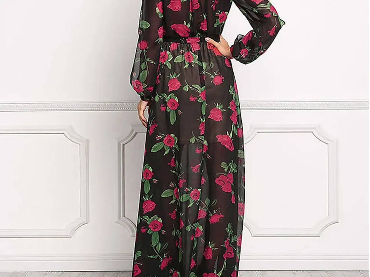 Billede 3 - Maxi kjole.m.Rosen printet.str: Med-Large-XL