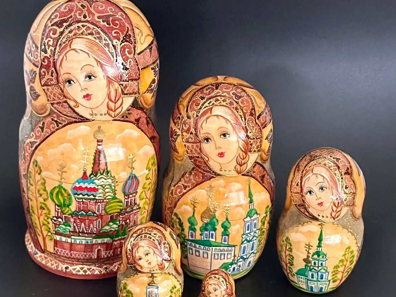 Billede 1 - Retro sæt af 6 ægte traditionelle russiske babushk