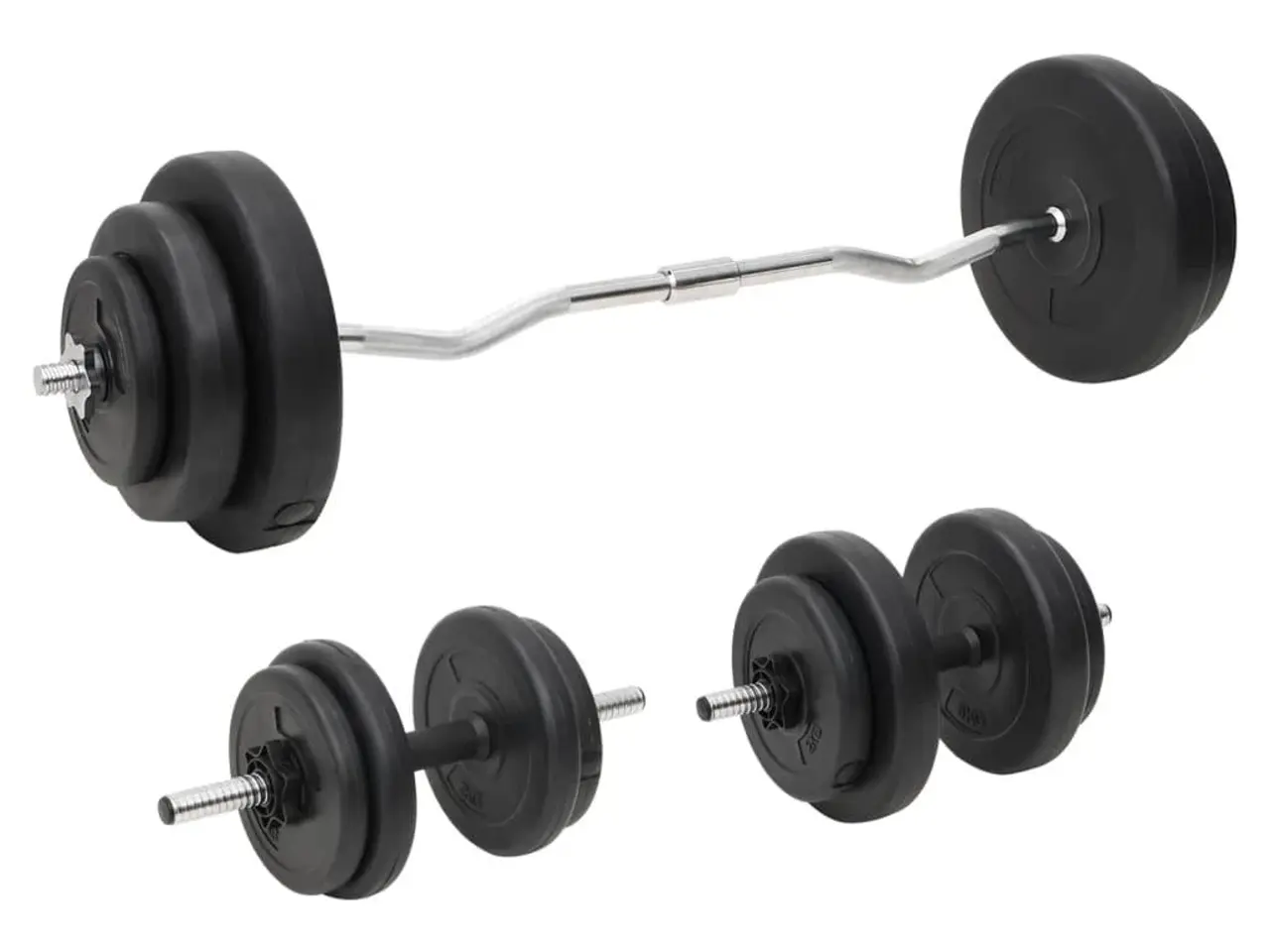 Billede 1 - Vægtstang- og håndvægtsæt med skiver 60 kg