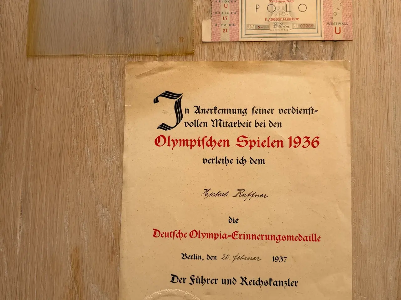 Billede 4 - 🇩🇪 OL BERLIN 1936 – HISTORISK TILDELINGSDOKUMENT