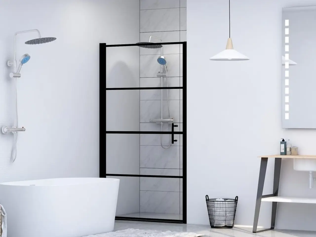 Billede 1 - Brusedør 81 x 195 cm i hærdet glas - sort profil