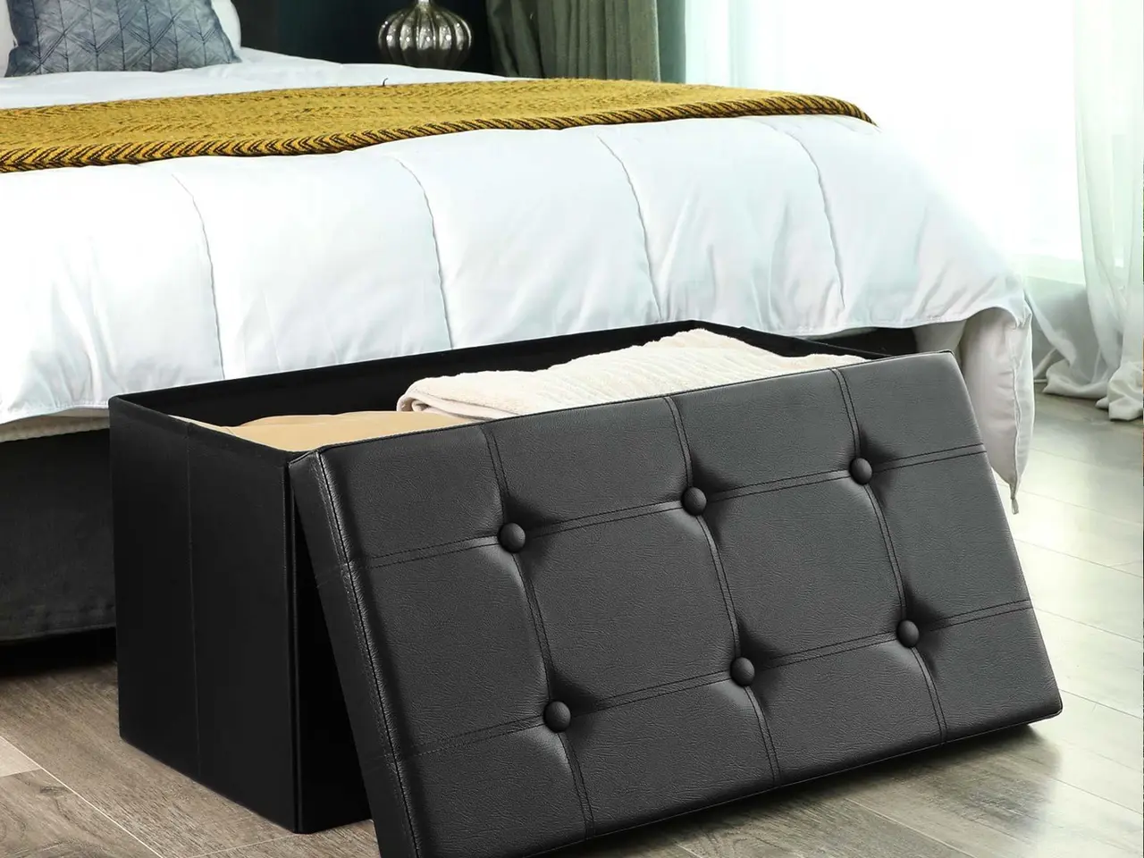Billede 4 - Opbevaringspuf med låg 80 l sort (76 × 38 × 38 cm)