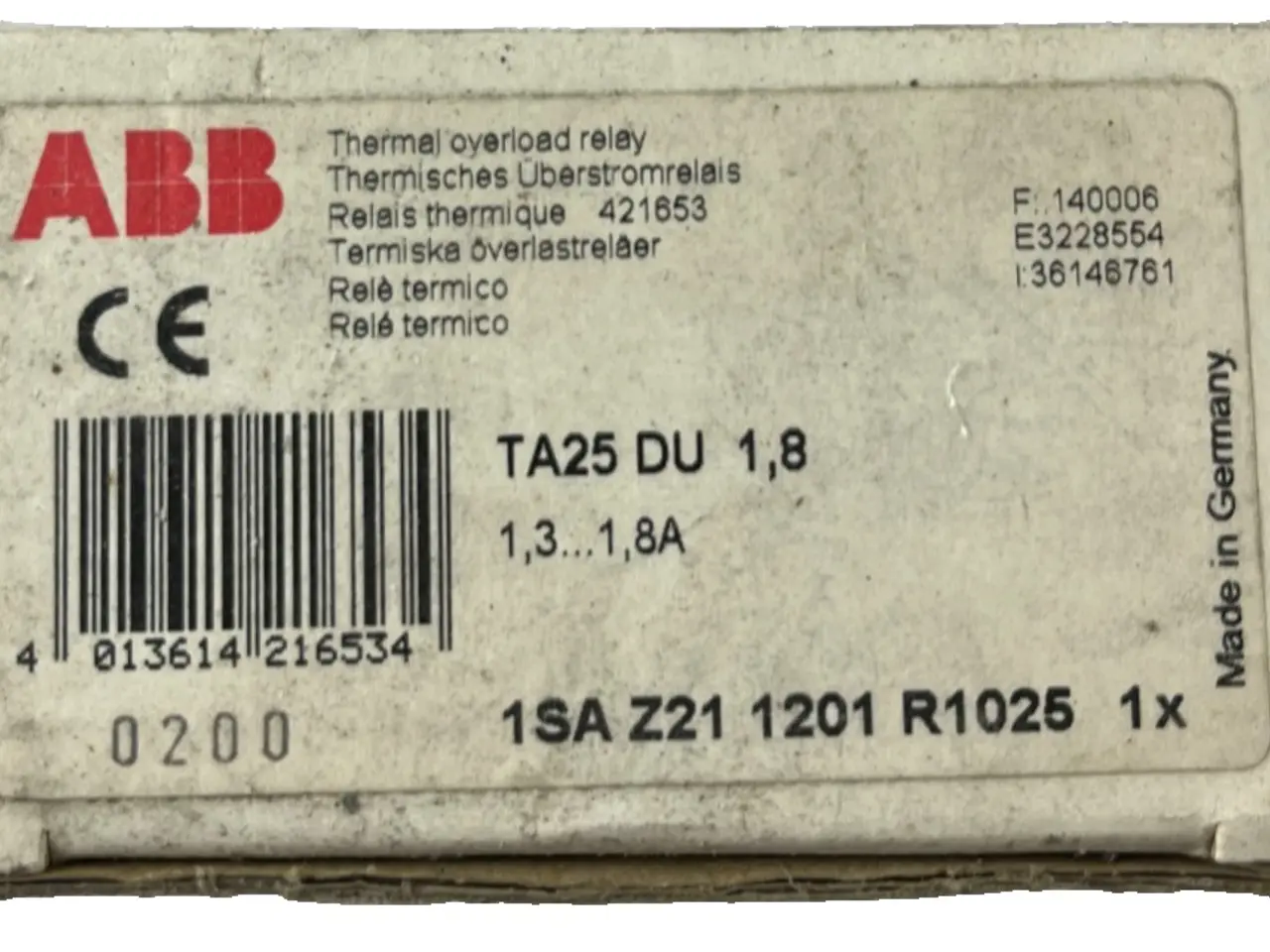 Billede 1 - ABB TA25DU-1.8 Thermal Overload relæ 1.3–1.8A ny
