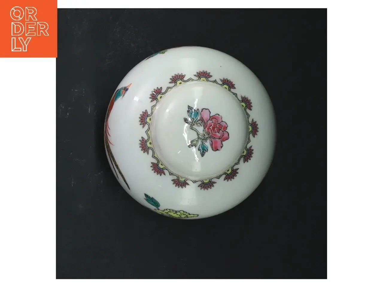 Billede 3 - Dekorativ krukke med låg og fuglemotiv (str. 13 cm)