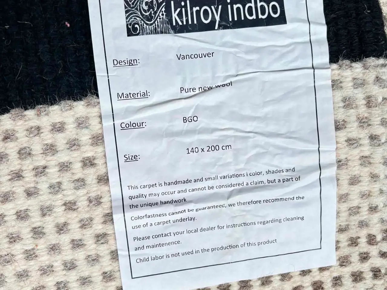 Billede 3 - Indbo Vancouver – Håndvævet uldtæppe 140 × 200 cm
