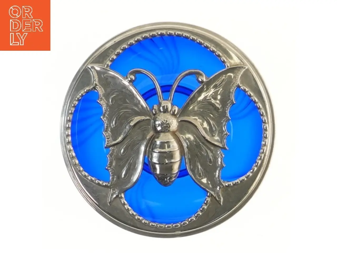 Billede 1 - Blåt askebæger med sommerfugl design (str. Ø 15 cm)