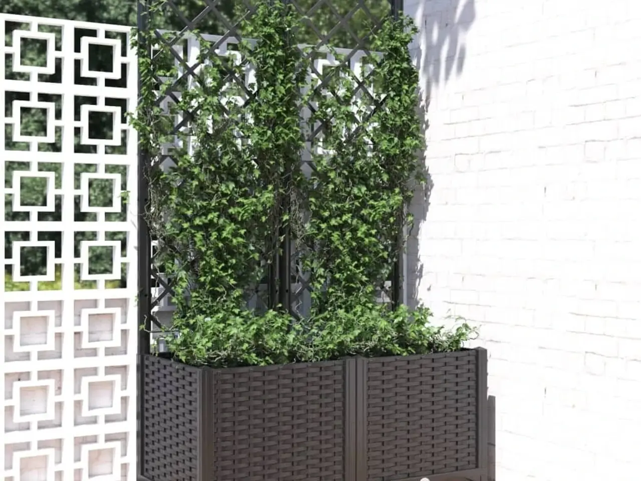 Billede 1 - Haveplantekasse med espalier sort 80x40x136 cm PP