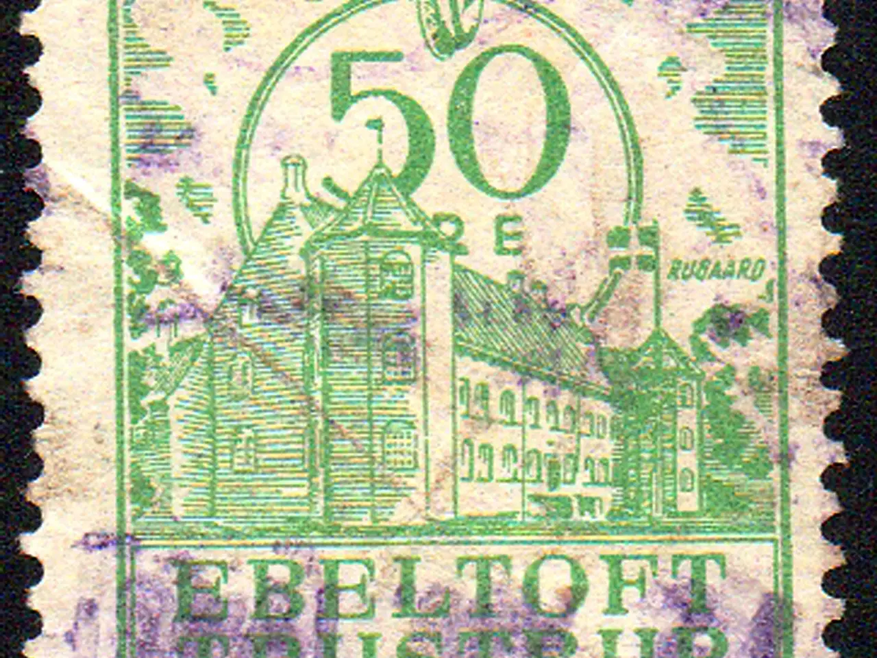 Billede 1 - Ebeltoft Trustrup Jernbane - Gods Frimærke - 50 Øre - Stemplet