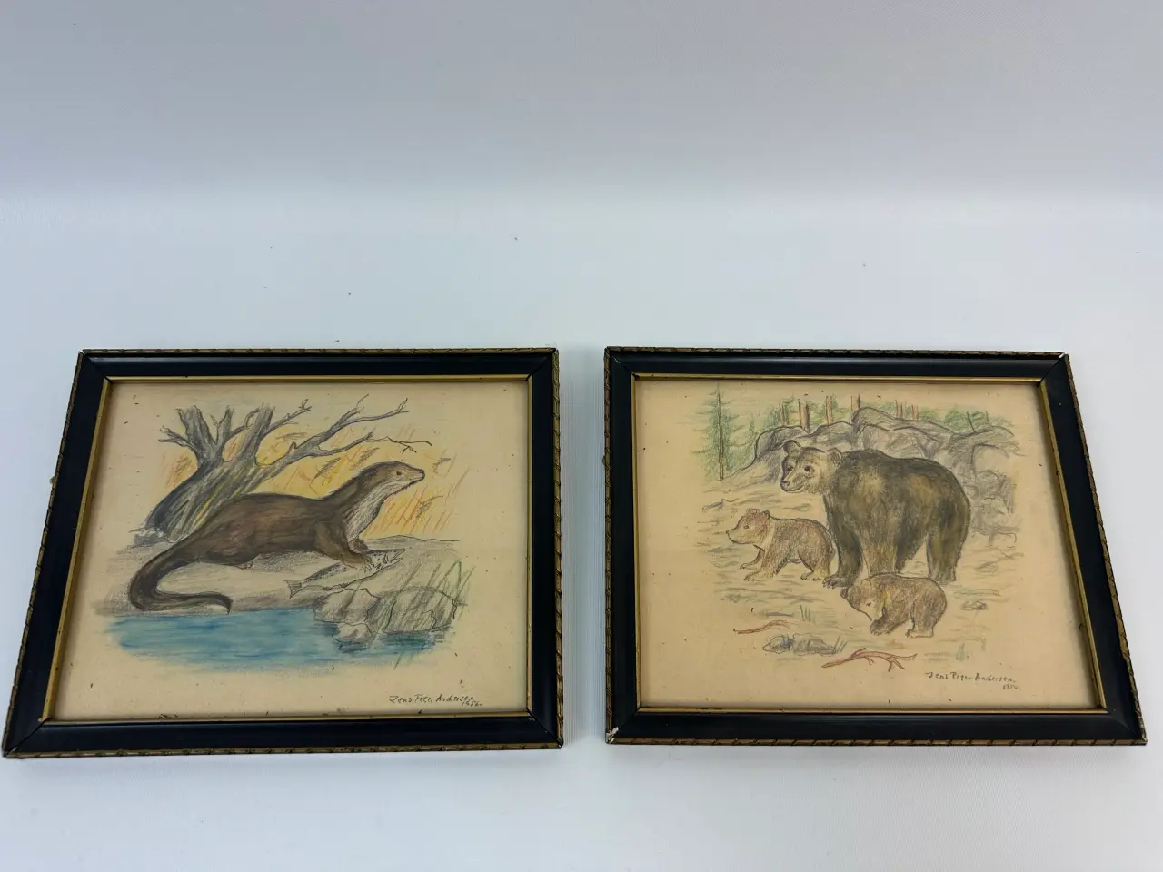 Billede 1 - 2 små vintage farve tegninger