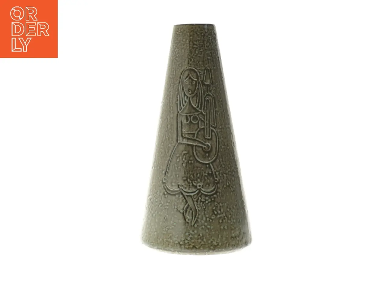 Billede 1 - Brun keramisk vase med reliefmotiv 21 cm (str. 21 cm)