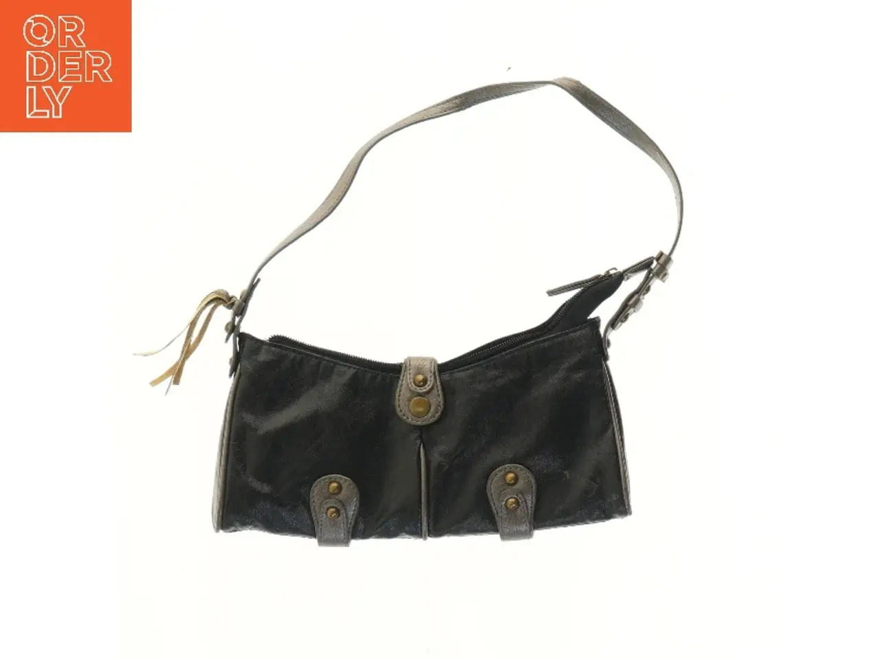 Billede 1 - Sort skuldertaske med rem fra Miaow (str. 13x2,5x27 cm)