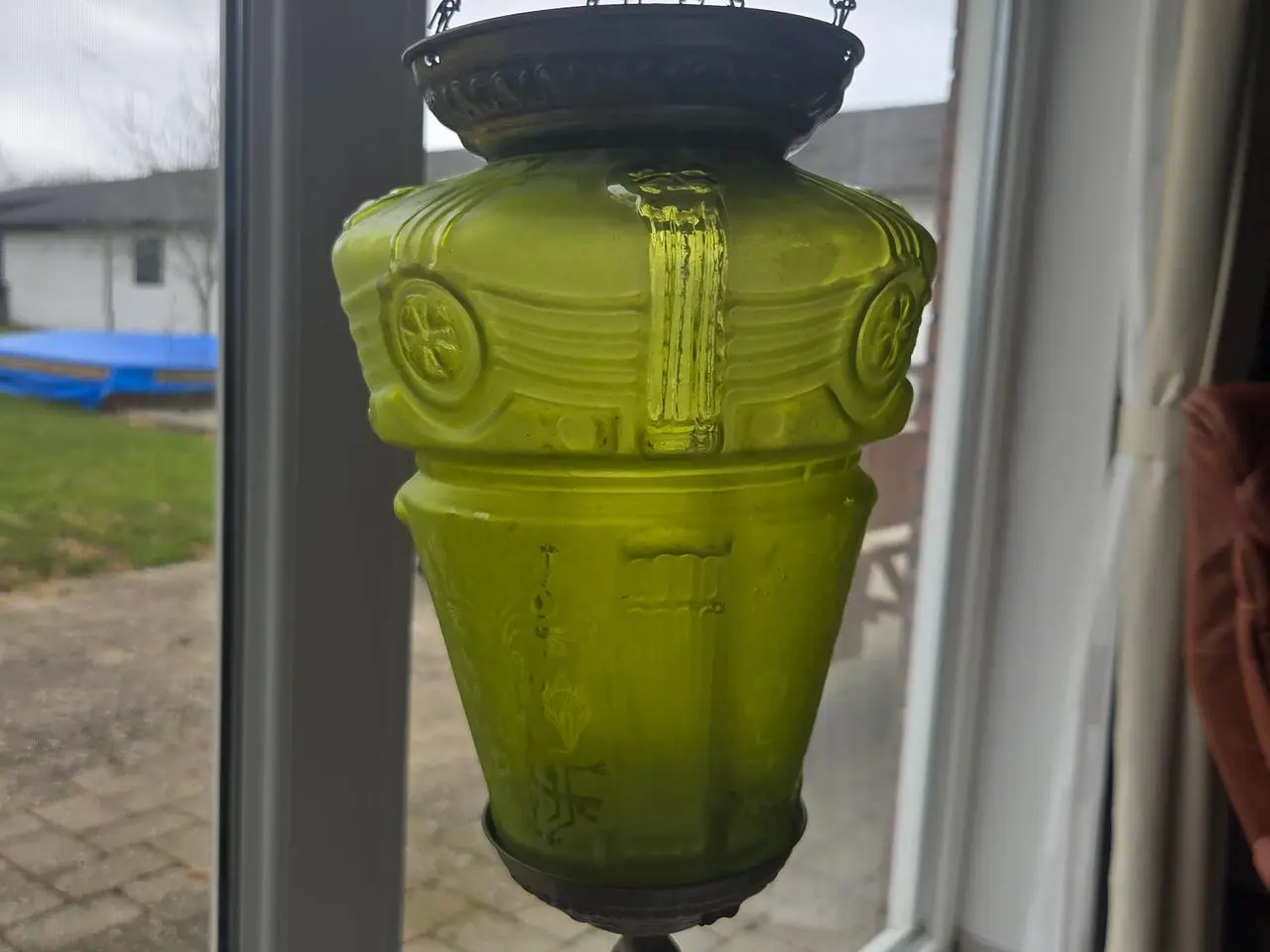 Billede 3 - Smuk Grøn Ampel fra Fyns Glasværk 1903 Åben for bu