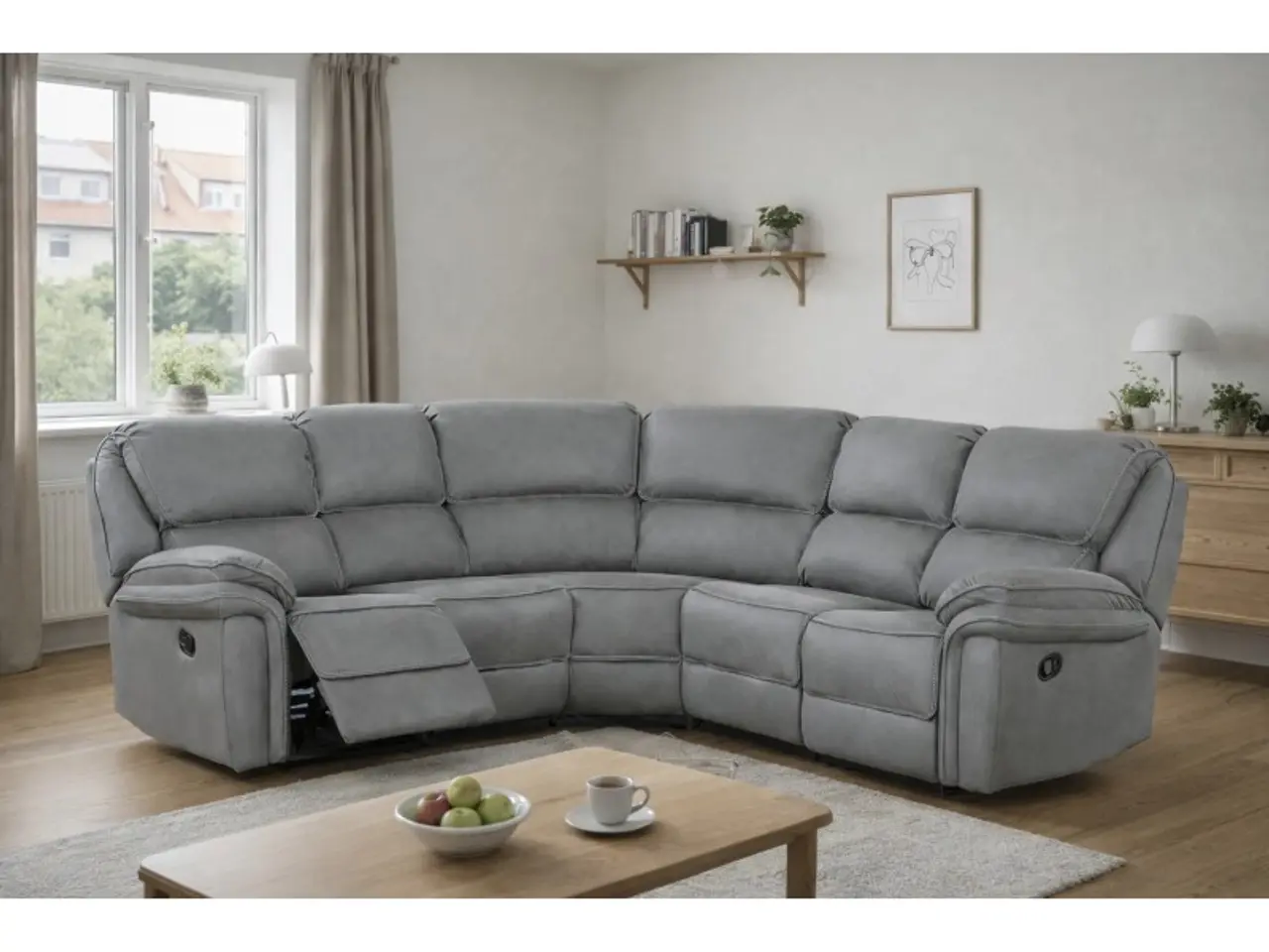 Billede 3 - Christopher  hjørnesofa med 2 x Recliner - Grå Ruskindsblød mikrofiber