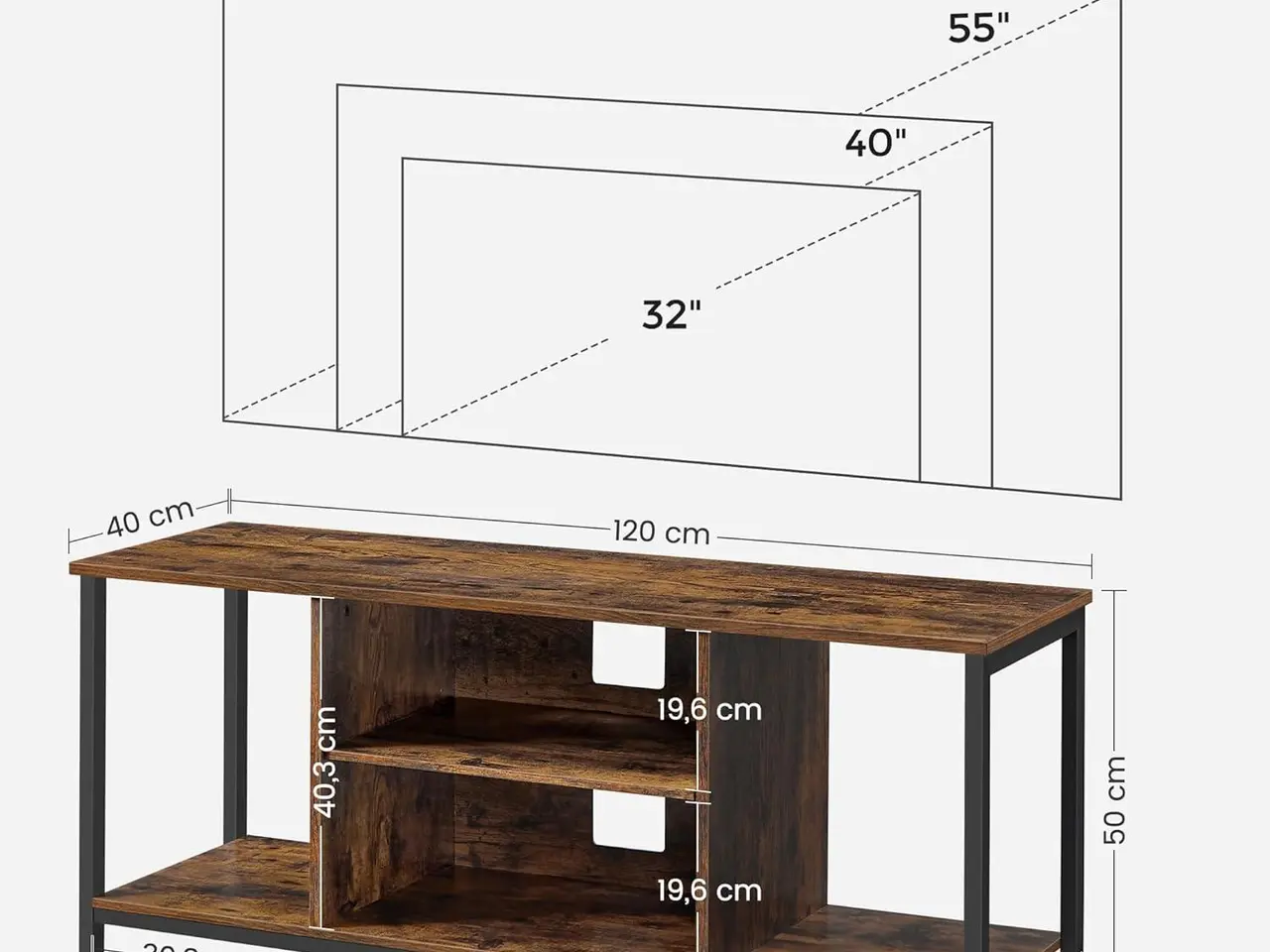 Billede 4 - TV-bord til TV op til 60 tommer - rustik brun og sort