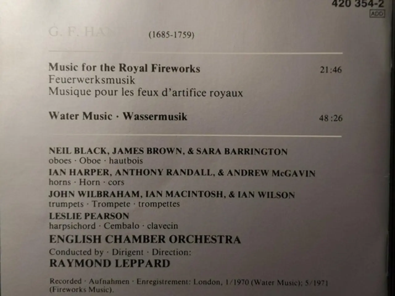 Billede 4 - Händel* – Music For The Royal Fireworks = Feuerwer